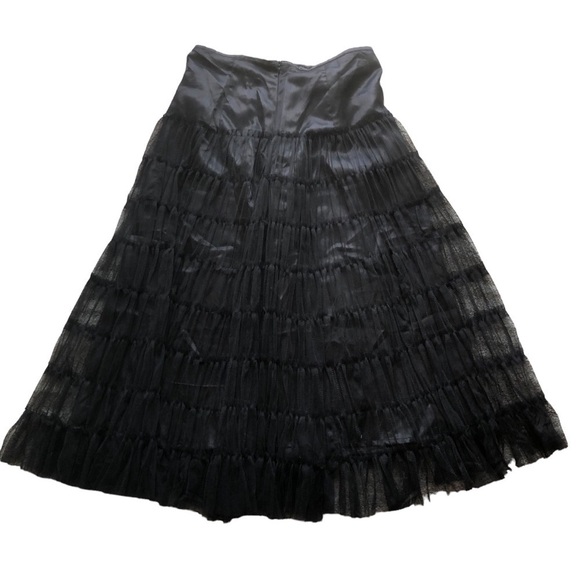 Chaudry Midi Skirt Tiered Tulle Ruffles Side Zip Size Small Black Witchy Goth - Picture 8 of 12